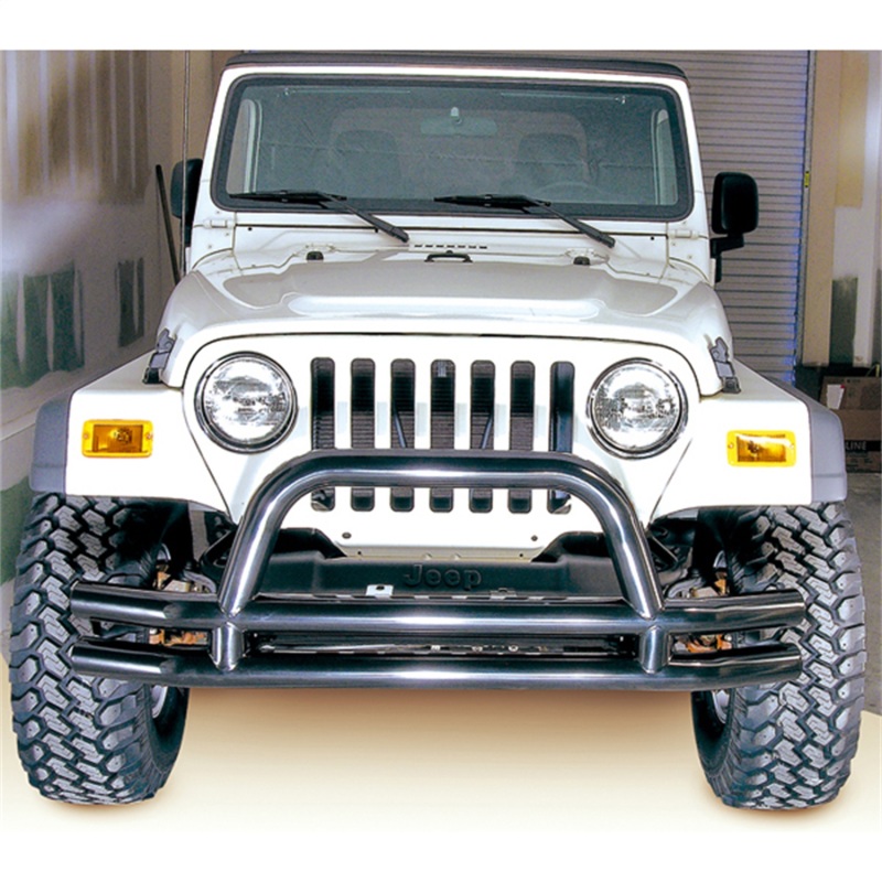 Jeep Wrangler Bumper - Front - Rugged Ridge - 3-In Dbl Tube w/ Hoop - Gloss Black - `76-`06